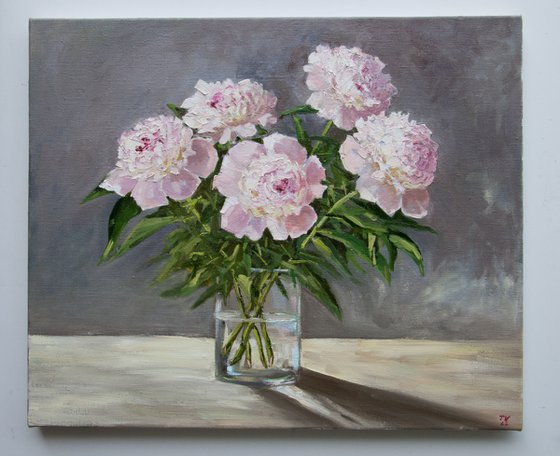 Flowers. Peonies. Oil painting. Floral still life. 20 x 24