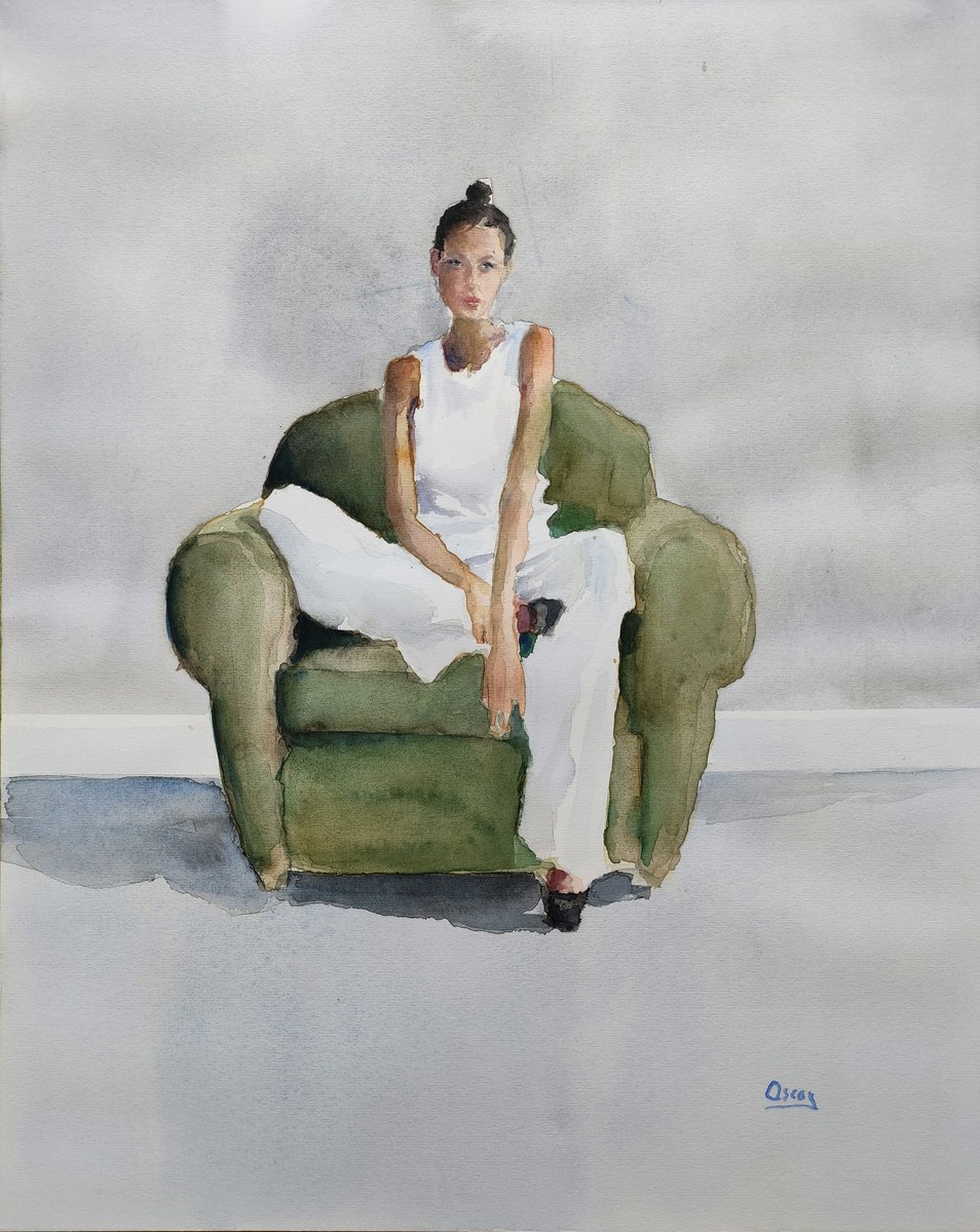 Impressionistic Portrait Watercolour By Oscar Alvarez Pardo, 16 X 20", W-Nn29, Original Artwork