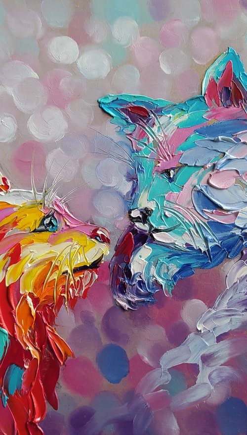 Contrast - cats in love, cats, love, cat, oil painting, cat oil painting, animals, pets, lovers, gift for lovers by Anastasia Kozorez