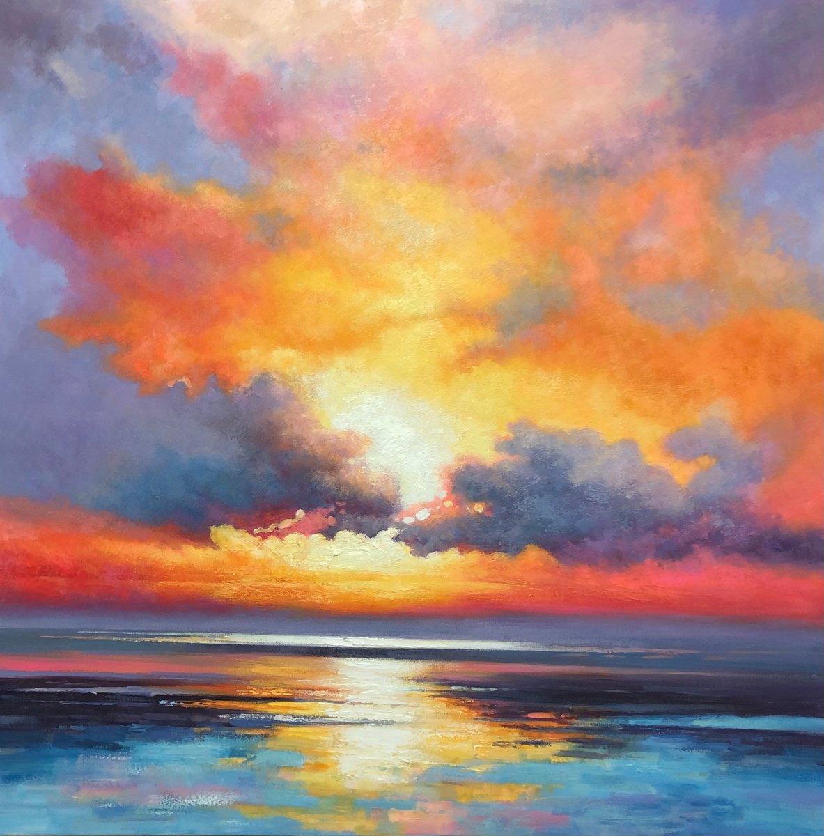 Abstract Acrylic Painting By Jianzhe Chon, 39 X 39, Sky Abstract Z036, Original Artwork