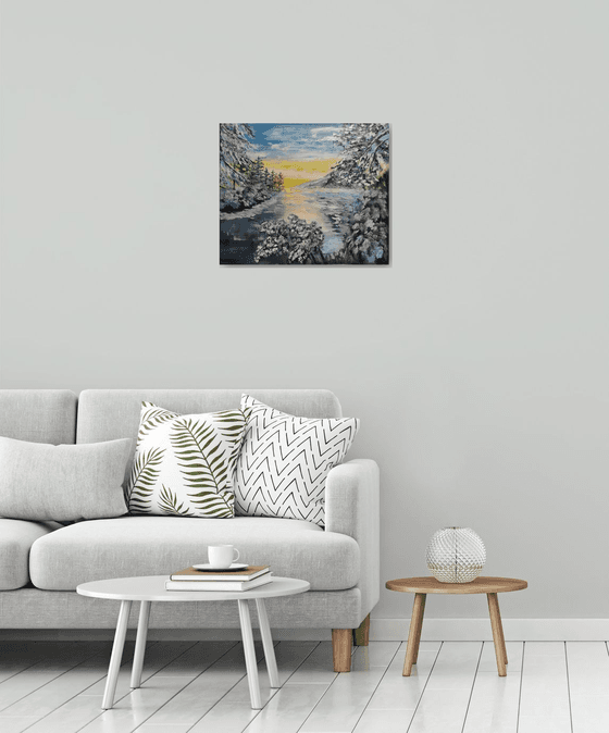 Snow, original winter landscape , trees in snow, gift art, bedroom painting