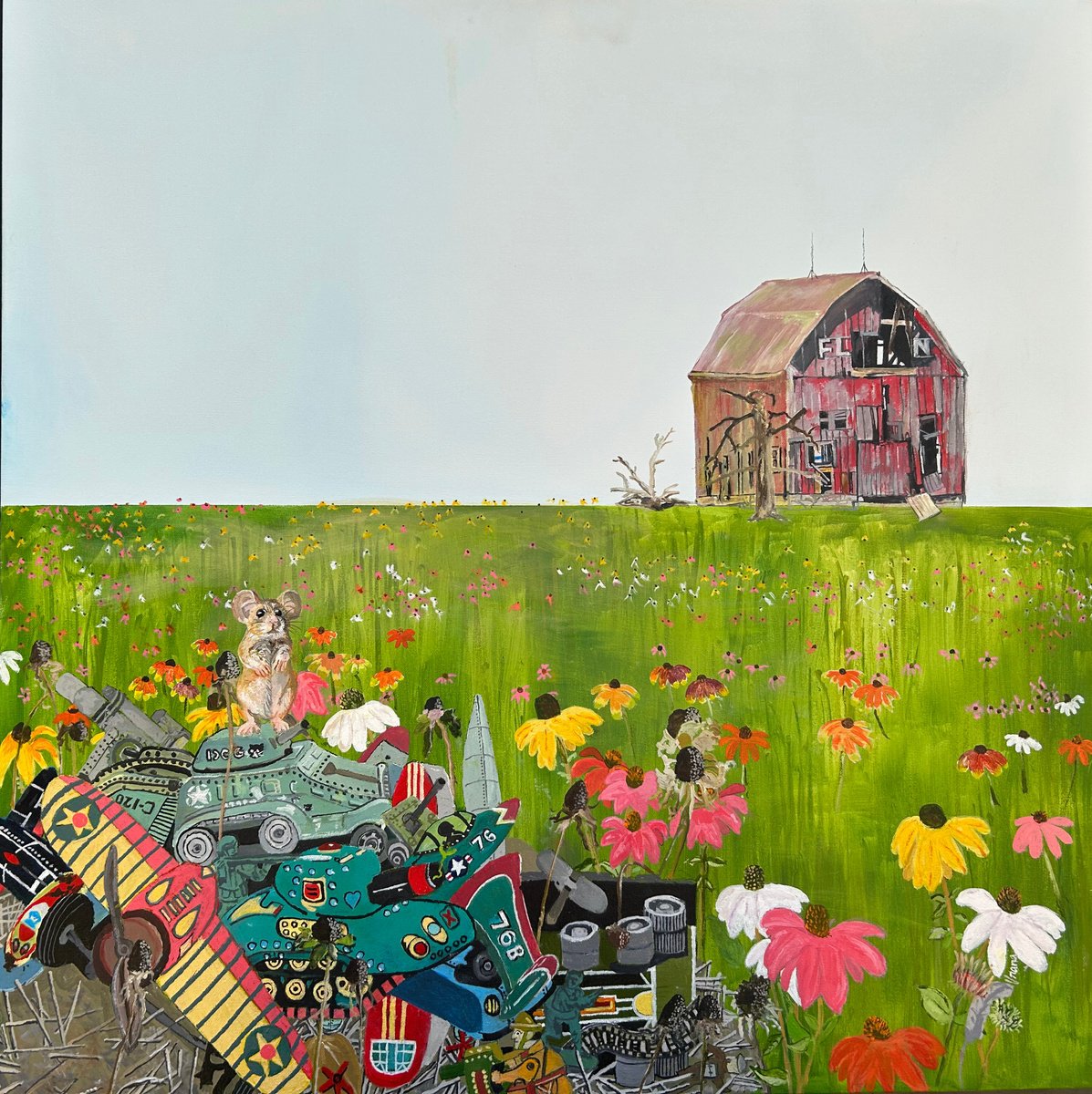 Impressionistic Landscape Oil Painting By Ken Vrana, 36 X 36", No More War - Ever, Original Artwork