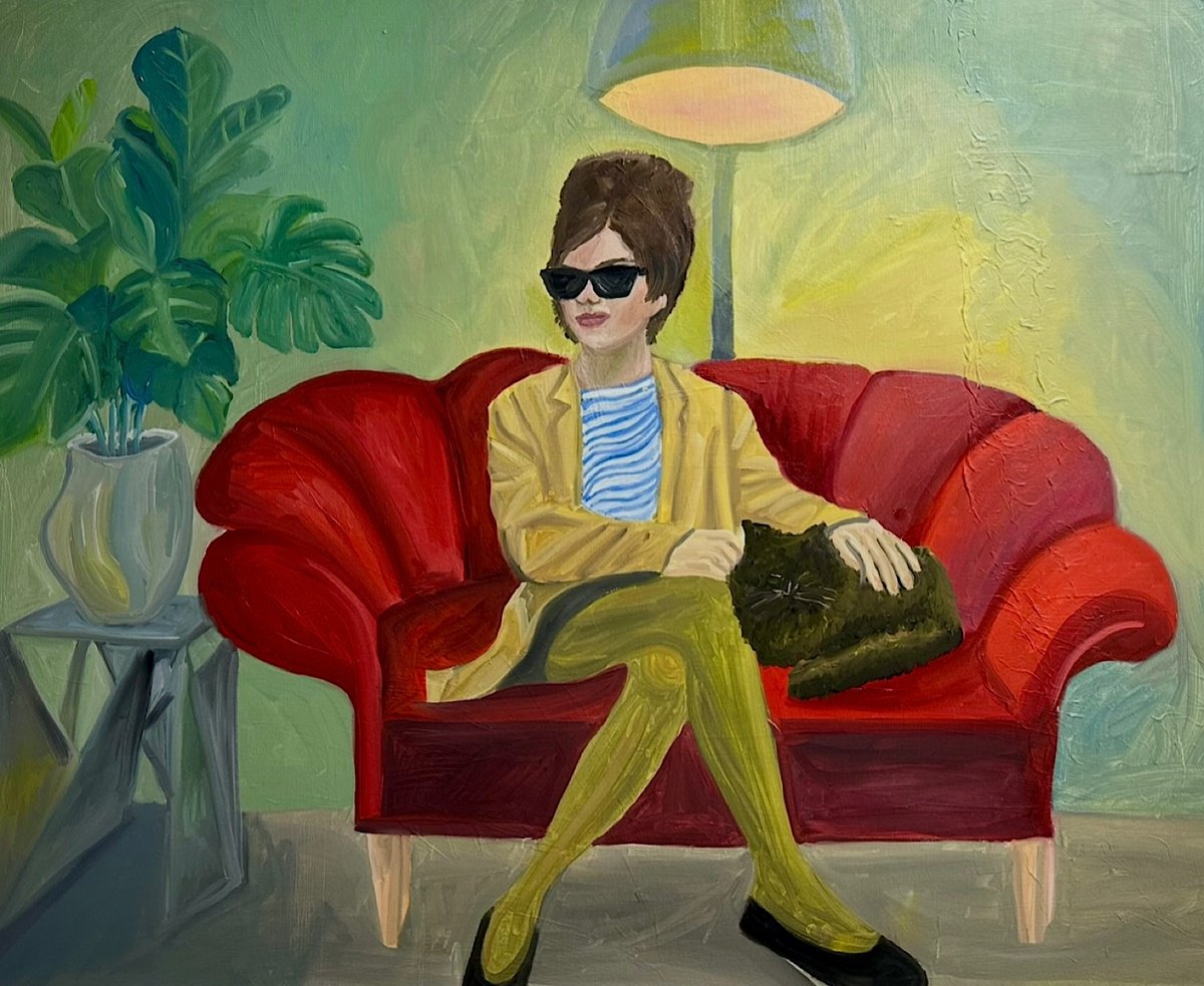 Surrealistic Oil Painting , Selfportrait With A Cat By Barbara Friehs, 55 X 45, Artwork For Sale On Artfinder