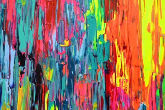 160x80x4 cm Large Ready to Hang Abstract Painting - XXXL Huge Colourful Modern Abstract Big Painting, Large Colorful Painting - Ready to Hang, Hotel and Restaurant Wall Decoration, Happy Gypsy Girl Dancing in the Forest