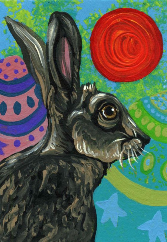 ACEO ATC Original Painting Easter Bunny Egg Art-Carla Smale