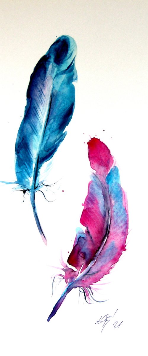 Blue and pink feathers by Kovács Anna Brigitta