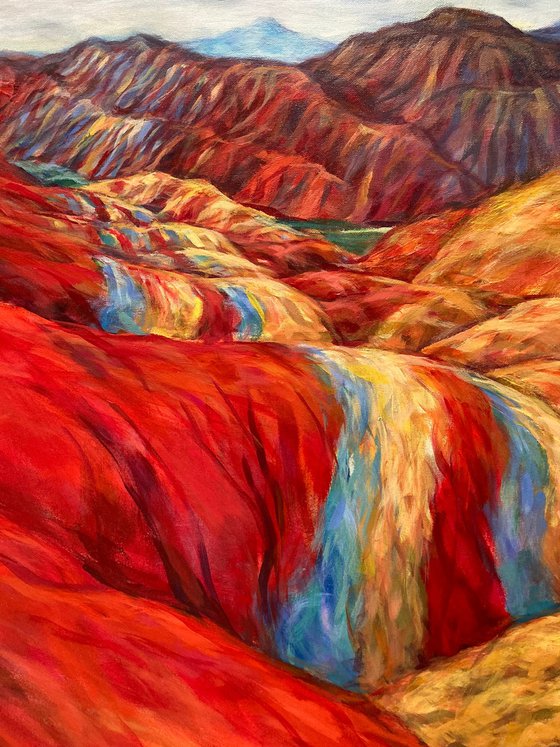 Rainbow Mountains, Zhangye National Park, China Rainbow Mountains, Red Mountains, Mountain Landscape, large painting