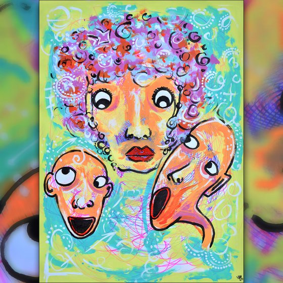 happy three friends - Vibrations Mixed Media Original Modern Art Painting
