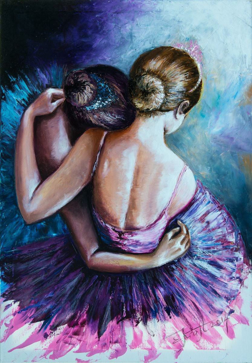 Girlfriends,Original oil painting on canvas, large format 70x100x2 cm by Elena Kraft