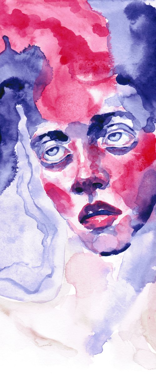 "Look up to the sky", Part I. Watercolor portrait by Tatiana Myreeva