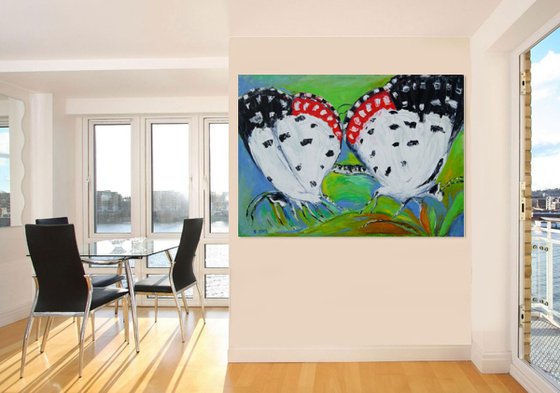 BUTTERFLIES - animal art, large original painiting oil on canvas, insect , home decor, kids room