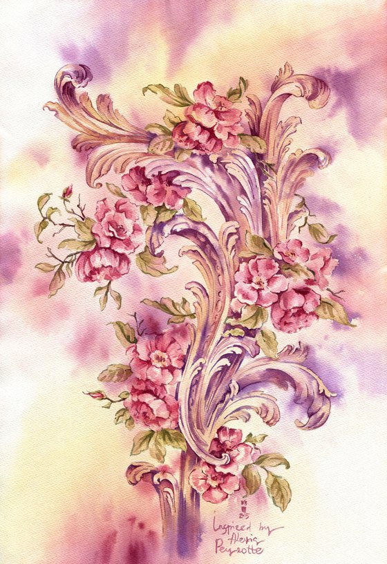 Modern watercolor artwork "Dog-rose"