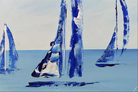 On Water - acrylic abstract painting sailboat painting framed canvas wall art