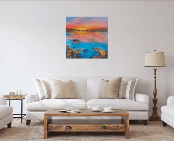 A beautiful large modern abstract figurative seascape painting "Evening mood"