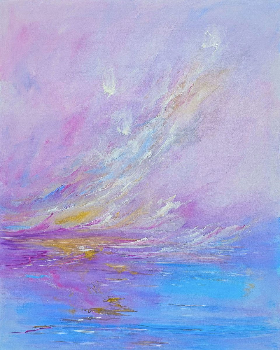 Expressive Landscape Acrylic Painting By Sophia Kuhn, 31 X 39", Lemonade Sky, Original Artwork
