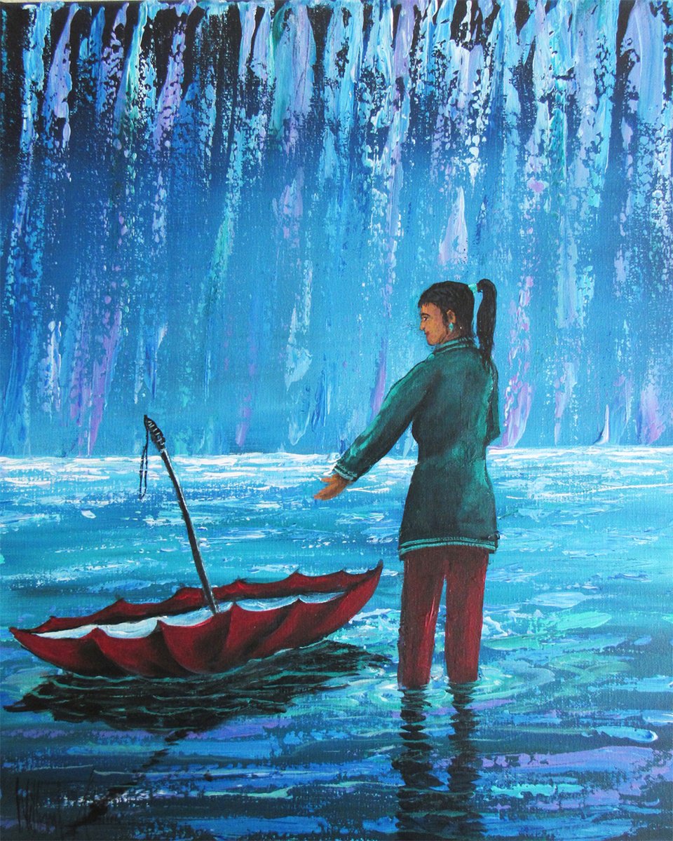 Impressionistic Portrait Acrylic Painting By William F. Adams, 16 X 20", Make It Rain... Oh Lord!, Original Artwork