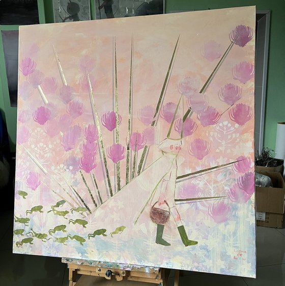 The Frog Shepherd 115x115cm. Acrylic, gold