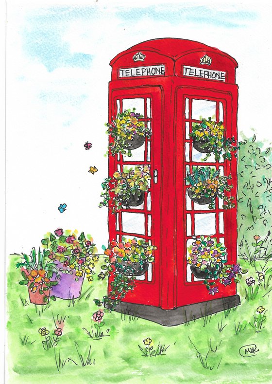 Red Telephone box with Flowers