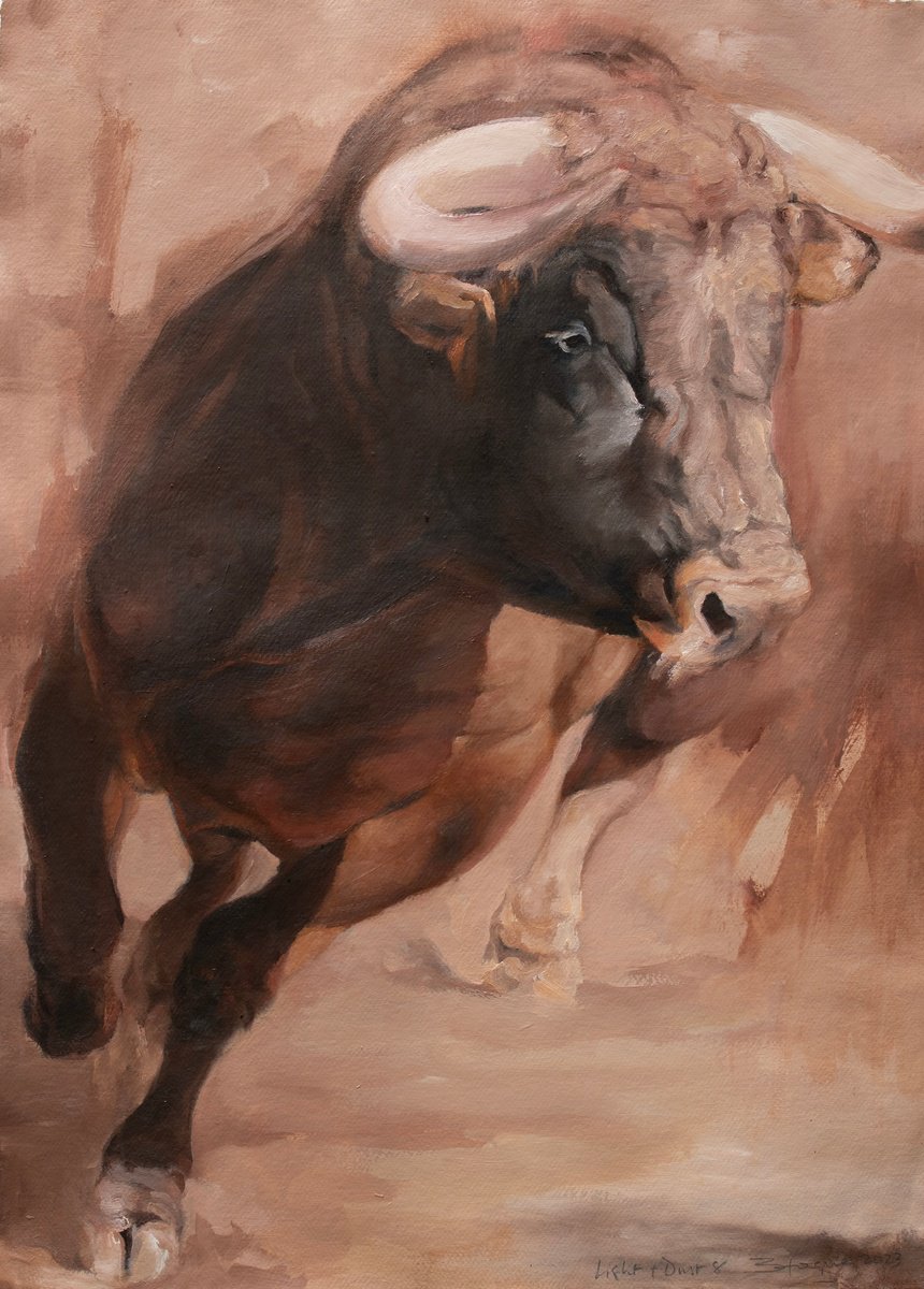 Expressive Animal Oil Painting By Zil Hoque, 22 X 30", Light And Dust 8 (Study), Original Artwork