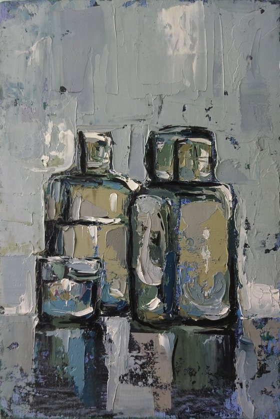 Still life-bottles(20x30cm, oil painting, ready to hang)