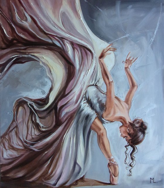 " PARADISE BIRD ... "- ballerina liGHt ballet ORIGINAL OIL PAINTING, GIFT, PALETTE KNIFE