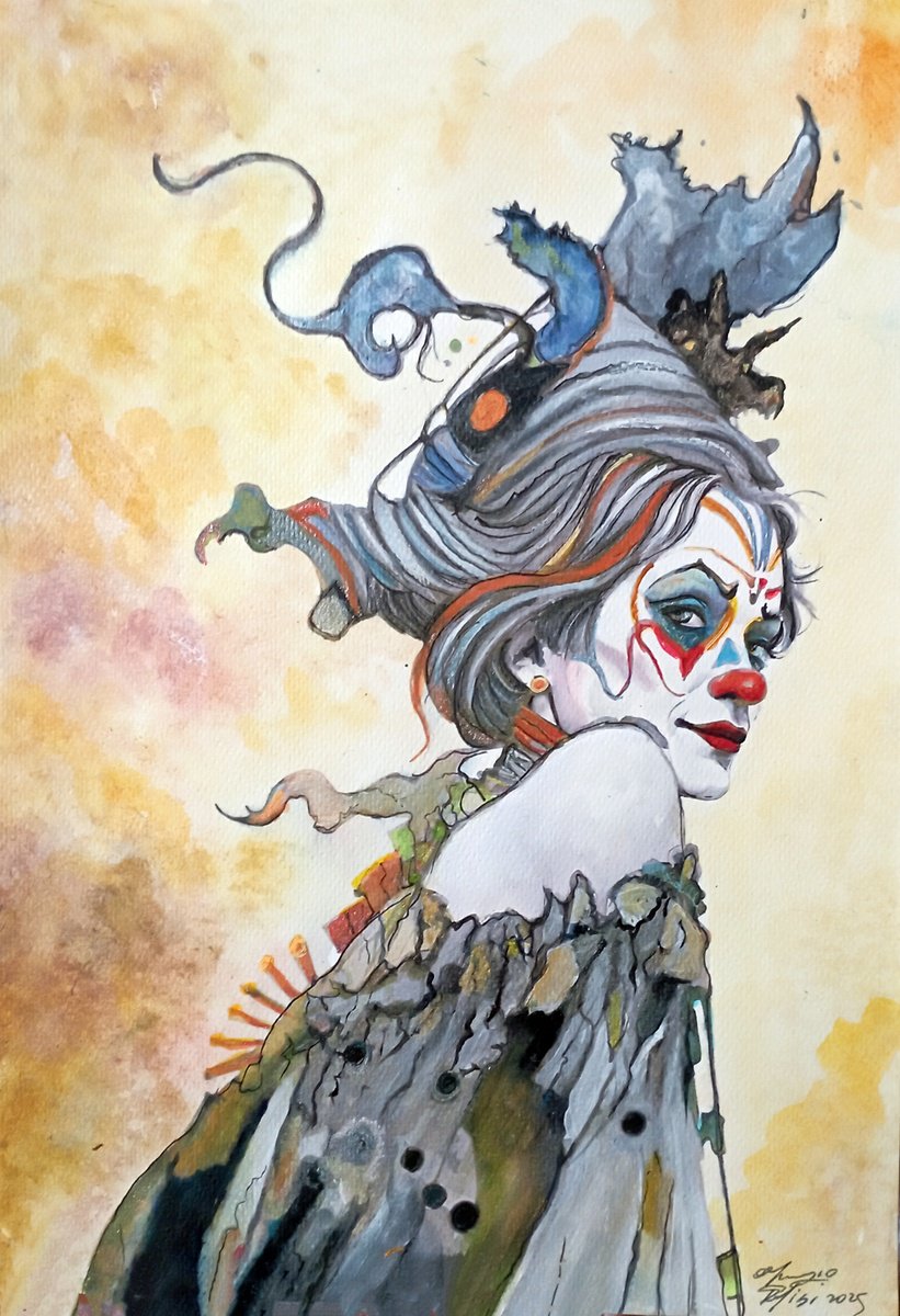 Impressionistic Portrait Acrylic Painting By Maurizio Puglisi, 8 X 12", Psycho Circus, Original Artwork