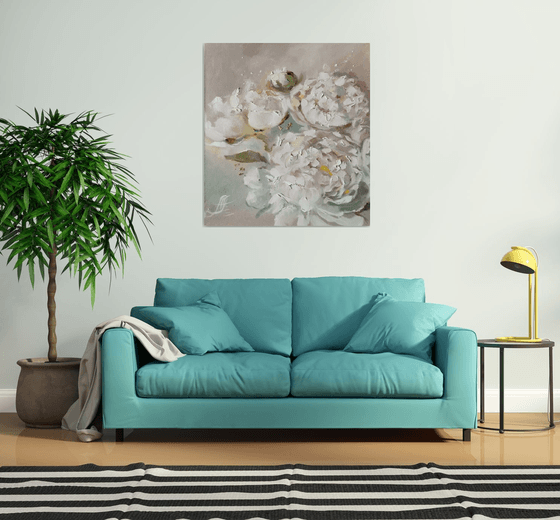 Peonies wall art, Floral Canvas - Peonies Original Art