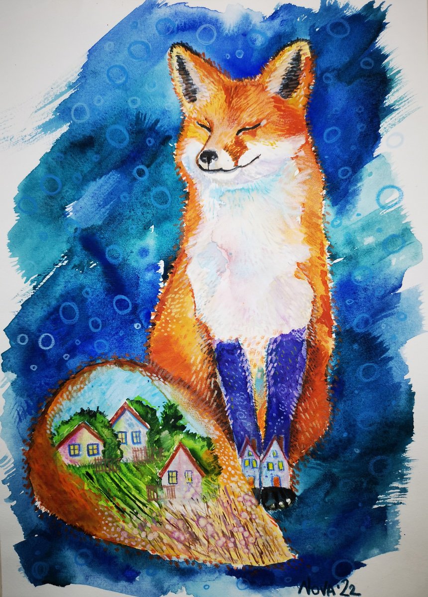 Illustrative Watercolour , Mystical Fox By Jelena Nova, 8 X 12, Artwork For Sale On Artfinder