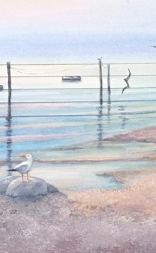 Dawn Prelude of the Sea / ORIGINAL watercolor Morning seascape by Olha Malko