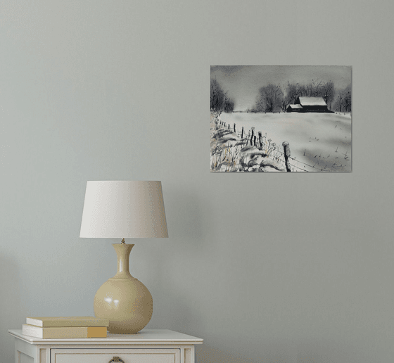 Snowy village winter landscape