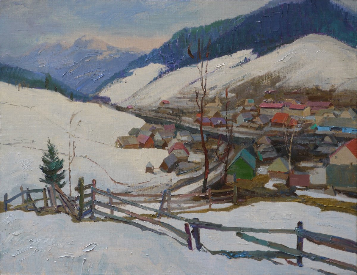 Impressionistic Landscape Oil Painting By Victor Onyshchenko, 35 X 28", Among The Mountains, Original Artwork