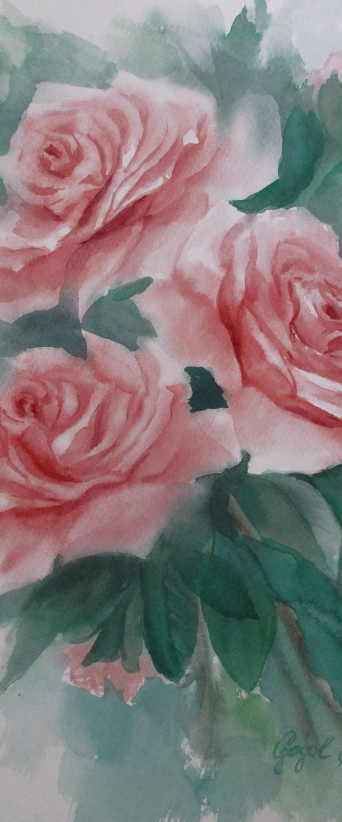 Three pink roses by Julia Gogol