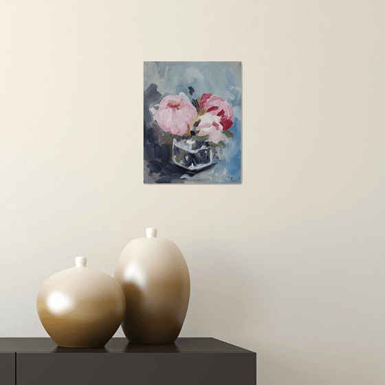 Flowers - Botanical - "Peonies in Glass Jar"