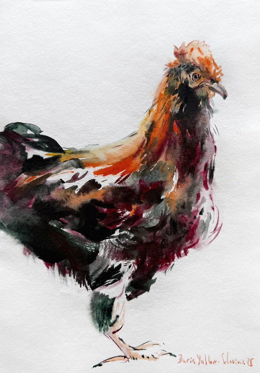 Impressionistic Watercolour , Burgundy Hen By Daria Yablon-Soloviova, 8 X 11, Artwork For Sale On Artfinder