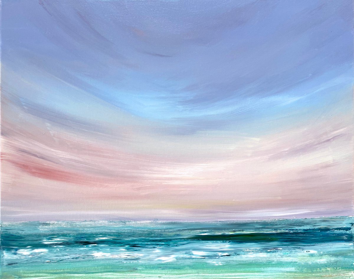 Original ocean painting oil on canvas blue sea artwork, sea sunset painting, beach wall ar... by Irina Povaliaeva