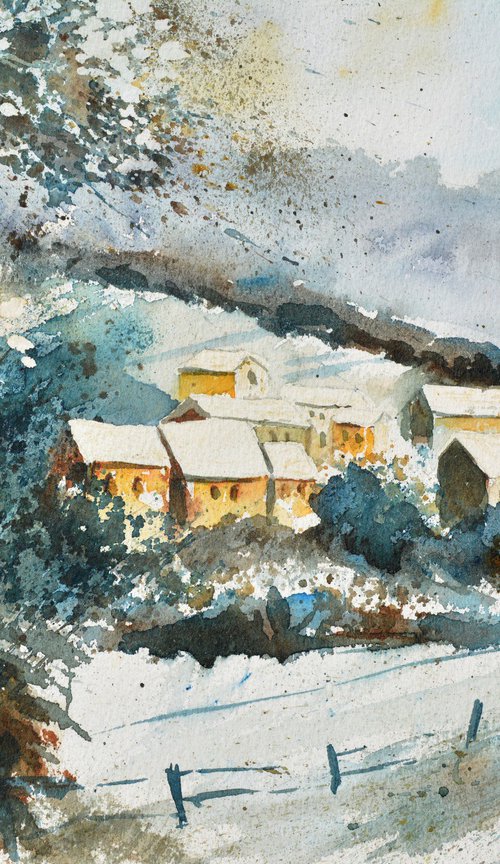 the village asleep watercolor by Pol Henry Ledent