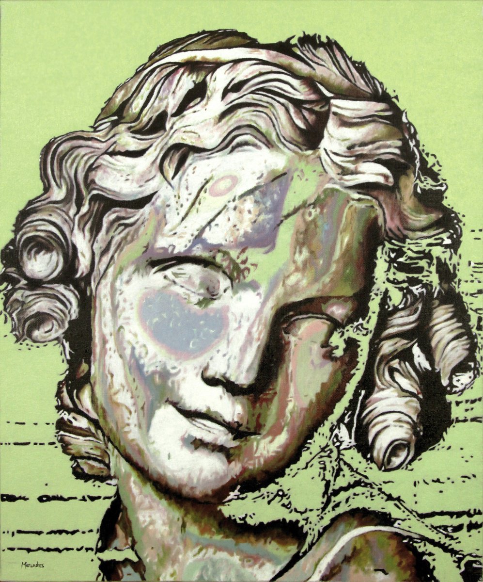 Urban And Pop Portrait Oil Painting By Mercedes Soret, 21 X 26", Inspired By Love, Original Artwork