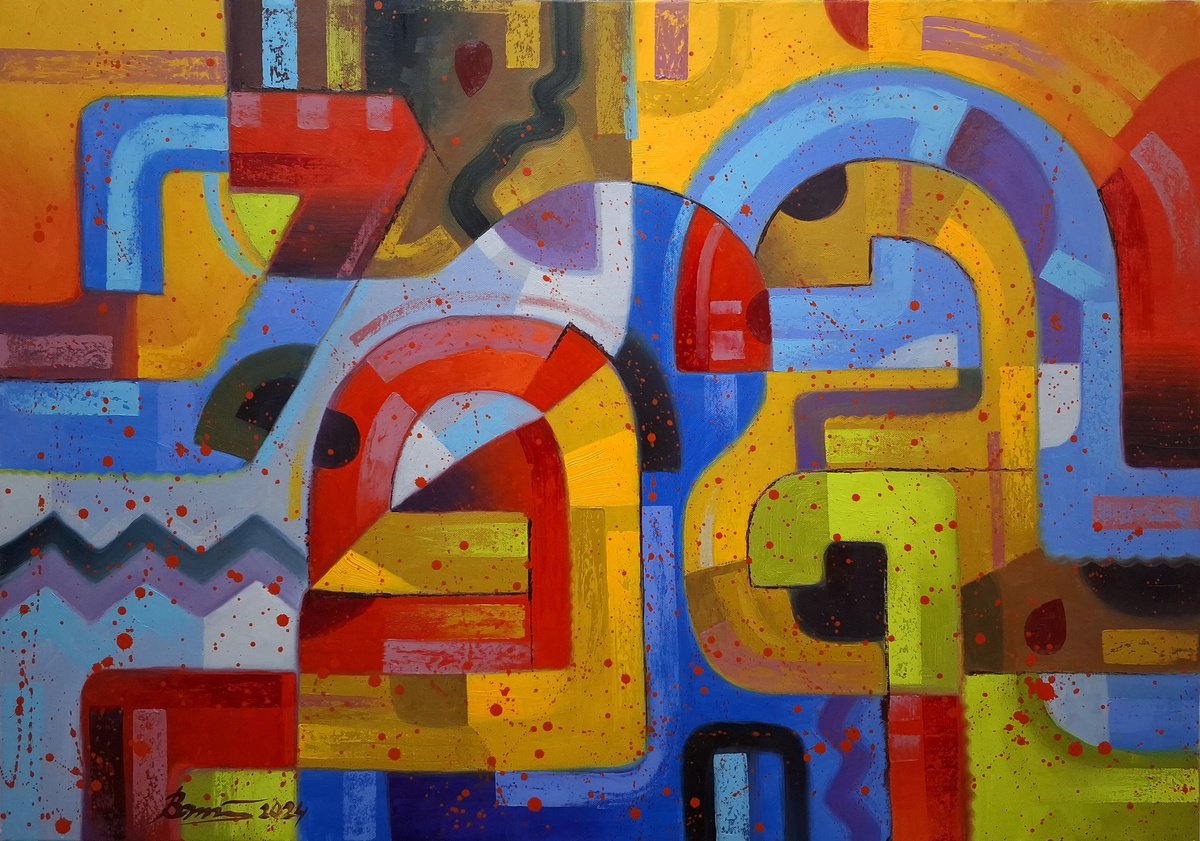 Abstract Oil Painting By Serhii Voichenko, 34 X 24", In A Parade, Original Artwork