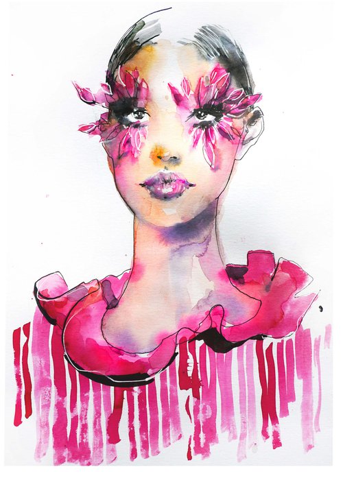 Pink feather Lashes, fashion art by ESylvia