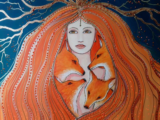 Fox Goddess - Goddess Art - Fox Painting - Mystical Art - Pagan Art - Goddess