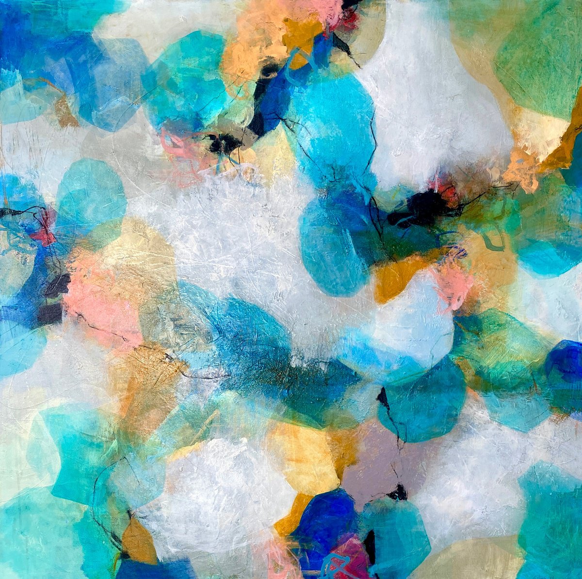 Organic Abstract Acrylic Painting By Debbie Joplin, 48 X 48, Reverie, Original Artwork