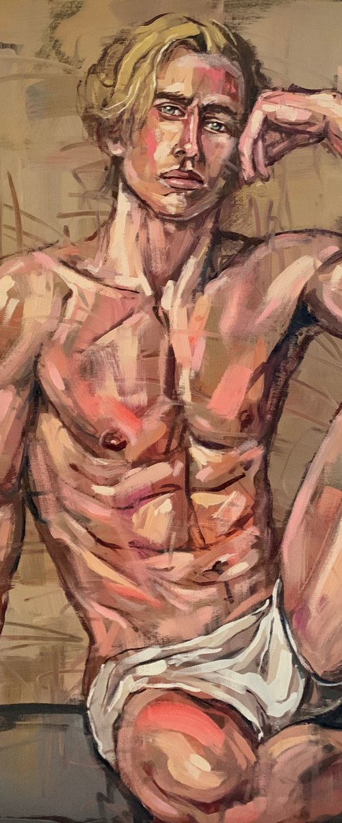 Male nude man naked figure gay erotic queer oil painting by Emmanouil Nanouris