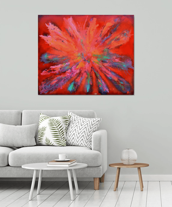 Colourful Large Abstract Painting - Red Pandora XL Ready to Hang Hotel and Restaurant Wall Decoration