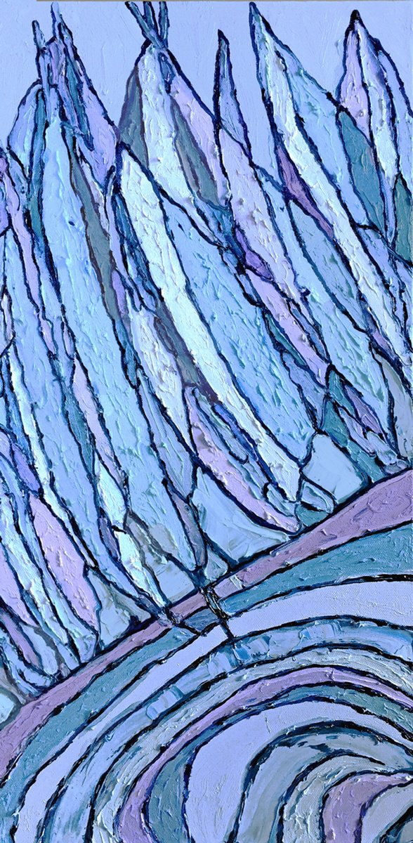 Expressive Landscape Oil Painting By Ann Parks Mccray, 12 X 24, Diving Into Blue, Original Artwork