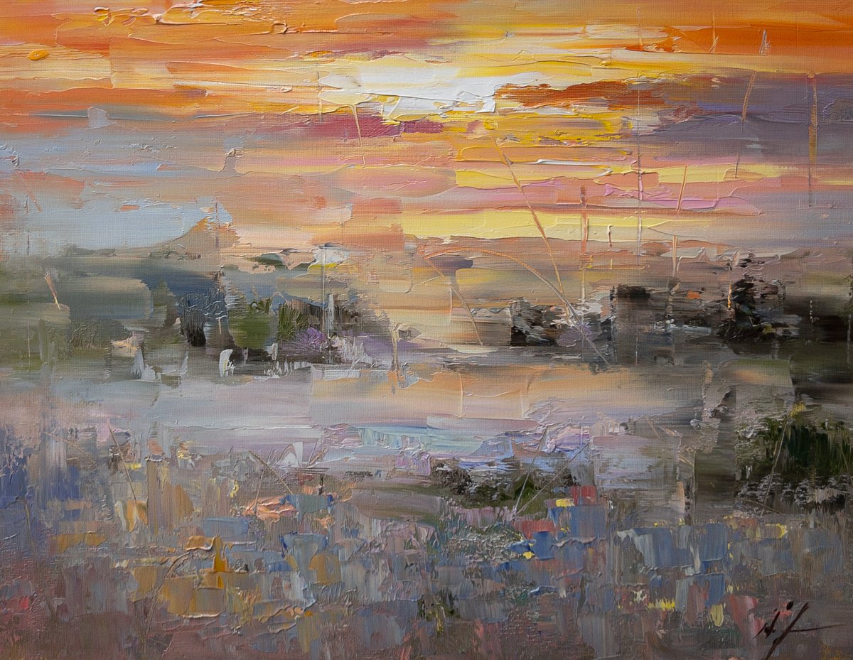 Expressive Abstract Oil Painting By Aleksandr Jerochin, 16 X 12, The Movement Of Sky, Original Artwork