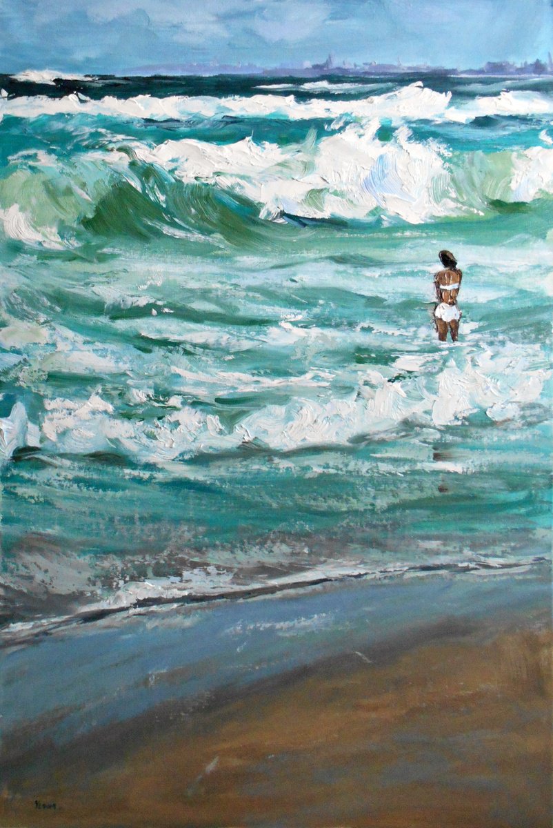 Impressionistic Landscape Oil Painting By Yuanyuan Liu, 24 X 35", Seascape, Original Artwork