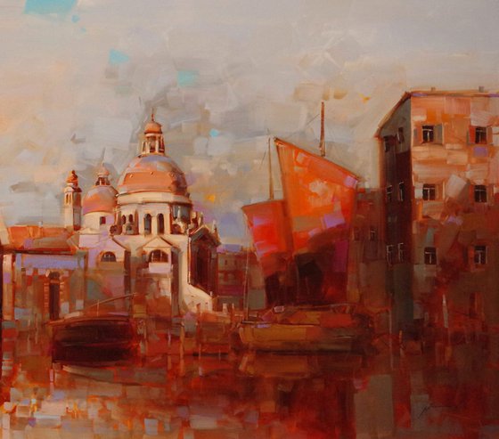 Venice in Gold Original oil painting  Handmade artwork One of a kind Large Size