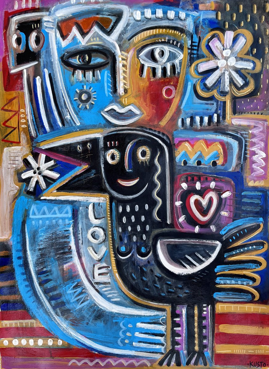 Impressionistic Portrait Acrylic Painting By Daria Kusto, 28 X 39, Birdie, Original Artwork