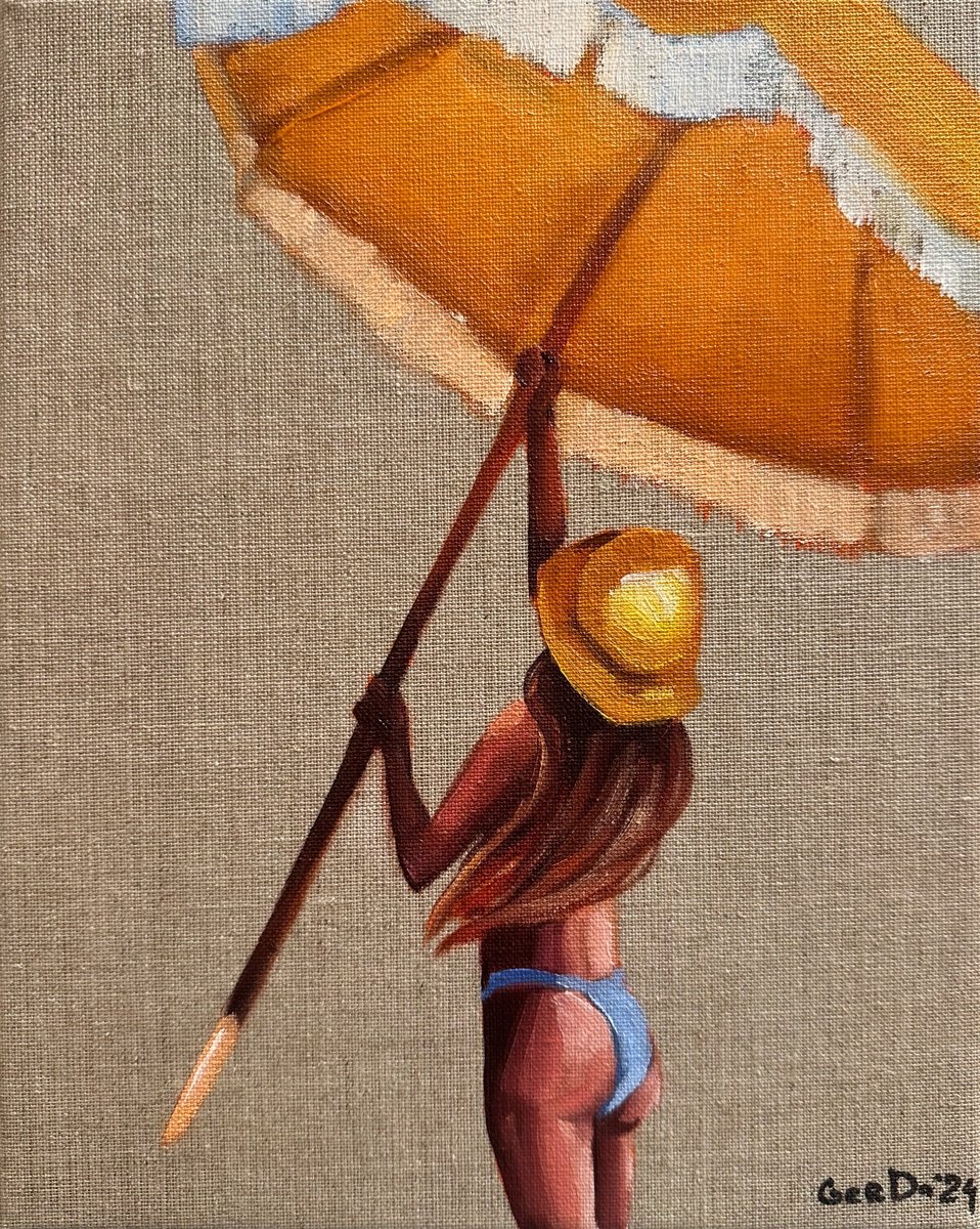 Girl with Beach Umbrella by Daria Gerasimova