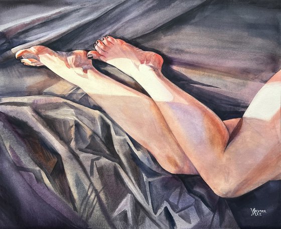 Summer morning. Girl on the bed. Portrait of a woman